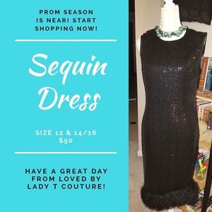 NWT! Sequin Dress with Feathered Bottom